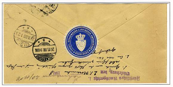 Retournierter Brief datiert vom 19. November 1908 nach HeeÃŸen bei Bad Eilsen mit der Siegelmarke
