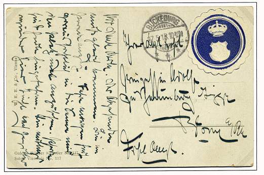 EigenhÃ¤ndig geschriebene Postkarte von FÃ¼rst Adolf an seine Tante Victoria Prinzessin von PreuÃŸen Prinzessin Adolf zu Schaumburg-Lippe.