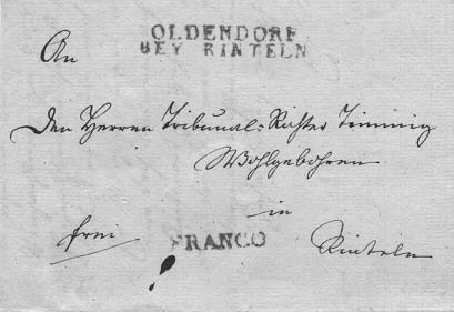 FRANCO-Brief von Oldendorf nach Rinteln vom 25. März 1812 (Königreich Westphalen)