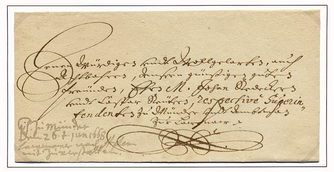 Botenbrief des Predigers und Schulmeisters N. Rojahn aus Lauenau nach Münder an den Superintendenten in Münder.