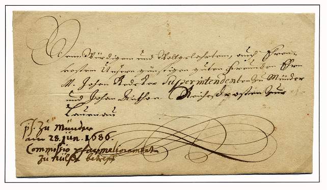 Botenbrief vom 28. Juni 1686 aus Lauenau an den Superintendenten in Münder.