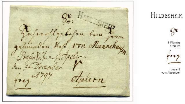 Franco-Brief von Hildesheim nach Apelern bei Lauenau