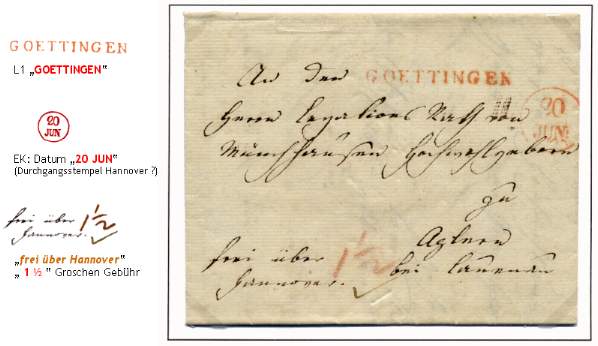 Franco-Brief vom 19. Juni 1816 aus Göttingen nach Apelern bei Lauenau an den Legationsrat von Münchhausen.