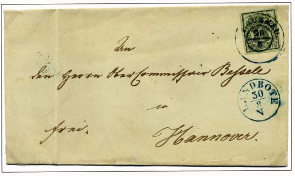 Inlandsbrief innerhalb des Königreichs Hannovers von Lauenau nach Hannover.