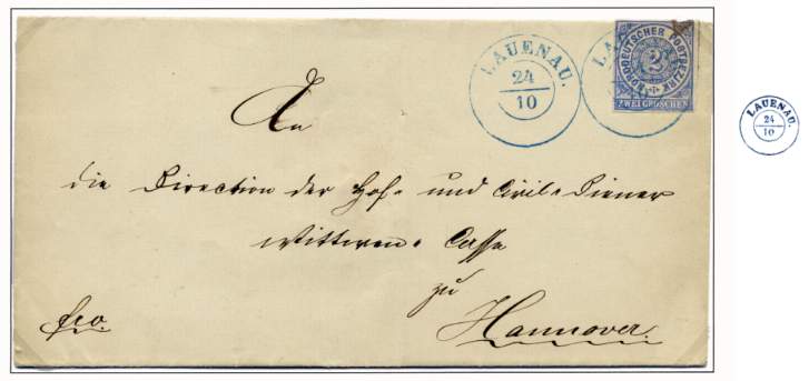 Standardbrief  über 1 Loth bis 250 g (Gewichtsprogression) von Lauenau nach Hannover.