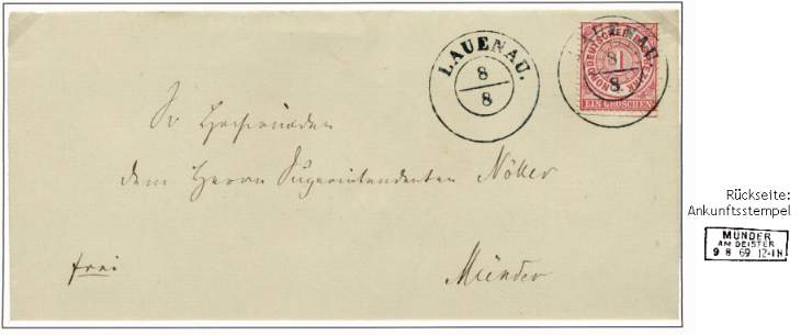 Standardbrief  bis 1 Loth von Lauenau nach Münder.