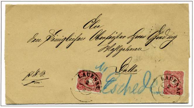 Portopflichtige Dienstsache (P.D.S.) der 2. Gewichtsstufe vom 2. März 1876 nach Dalle bei Eschede.