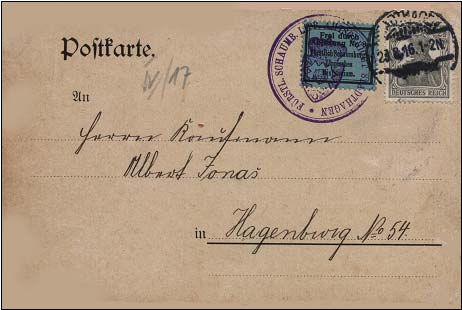 Postkarte aus Stadthagen nach Hagenburg vom 28. August 1916