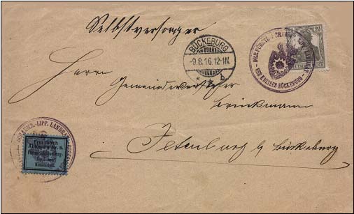 Ortsbrief aus Bückeburg im Nachbarortsverkehr vom 9. August 1916