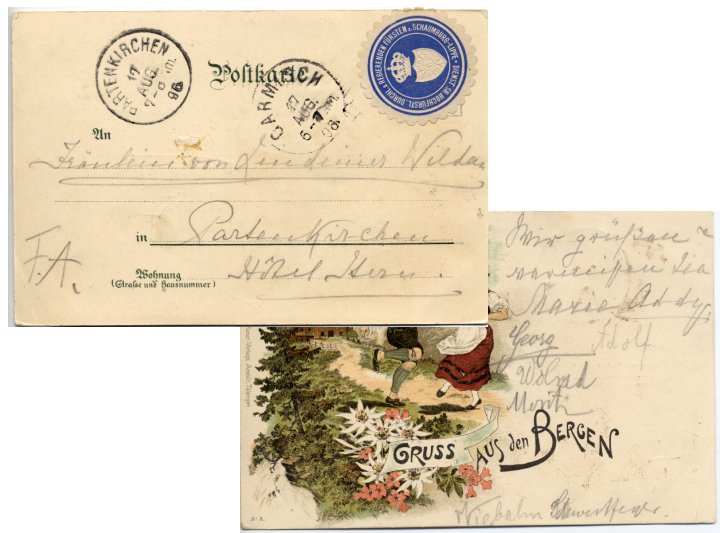 Eigenhändig von Fürstin Marie Anna geschriebene Postkarte