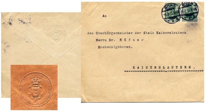 Brief des Prinzen Adolf zu Schaumburg-Lippe an den Oberbürgermeister Dr. Küfner in Kaiserslautern