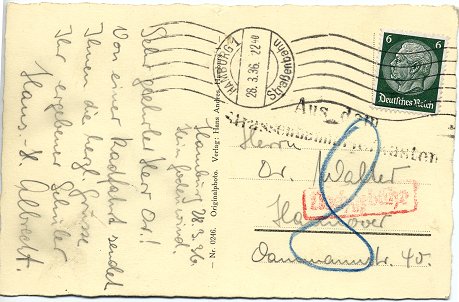 Postcard posted to Hanover on 23. March 1936