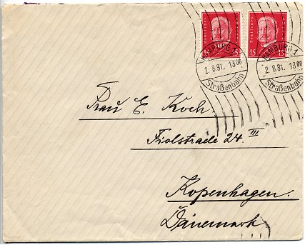 Foreign-Letter (“Auslandsbrief”) posted to Copenhagen on 22. August 1931
