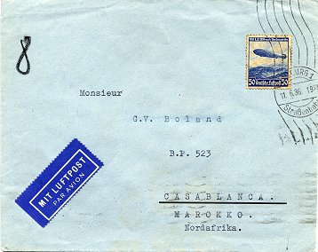 Foreign letter (“Auslandsbrief”) posted to Casablanca / Morocco on 11. June 1936
